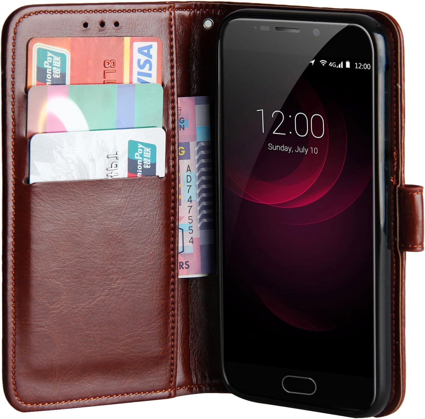 Raiphy Leather case for Umi Plus/UMIDIGI Plus,Phone protective Leather Case with a card slot and Stand Function (Brown)