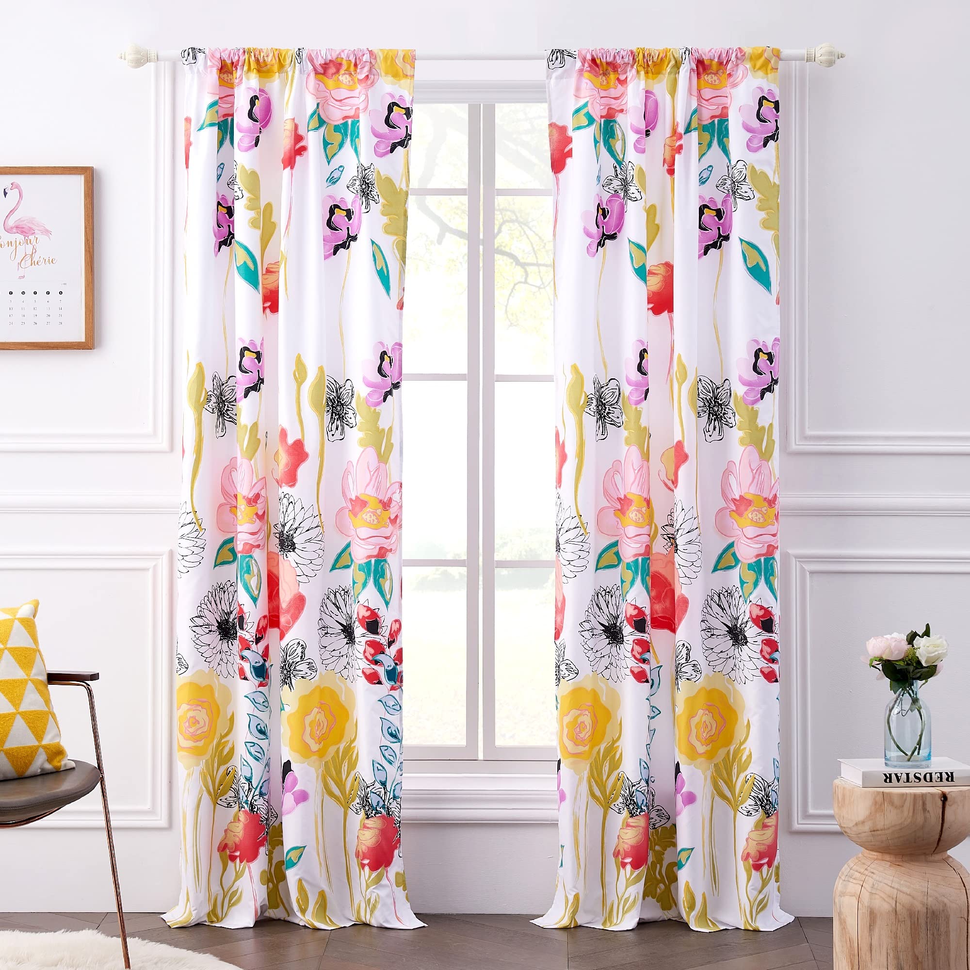 Greenland Home Watercolor Dream Curtains - Drapes - Lined Panel Pair with tiebacks - Set of 2 Panels - 84" L - White