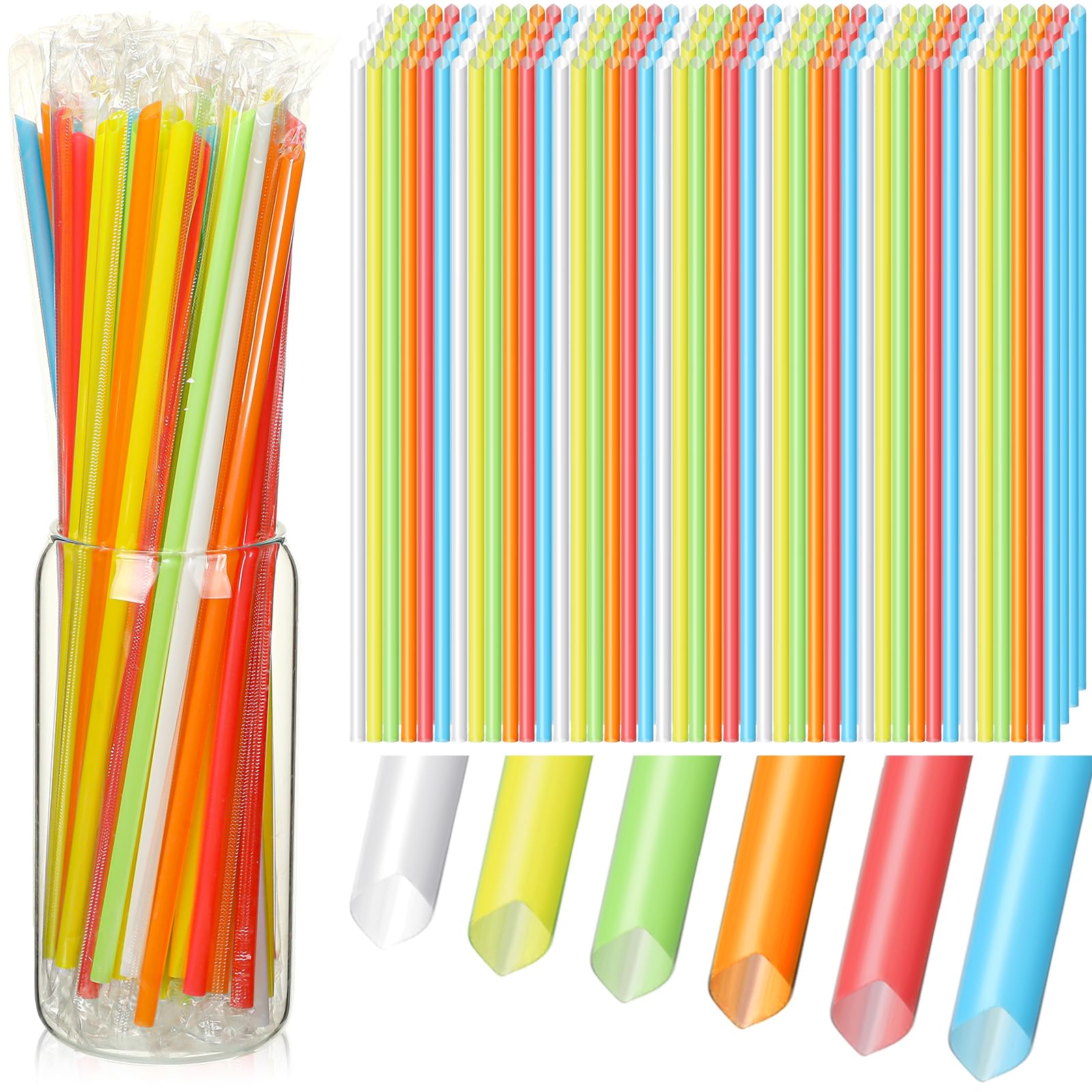Photo 1 of (PARTIAL SET) Gerrii 1000 Pcs Multicolored Individually Wrapped Straws 10" Extra Long 6 mm Plastic Drinking Straws Disposable for Party Restaurant Home Milkshakes Coffee Juice Beverage Smoothie