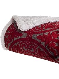 Bedford Home Printed Coral Soft Fleece Sherpa Throw Blanket, Red
