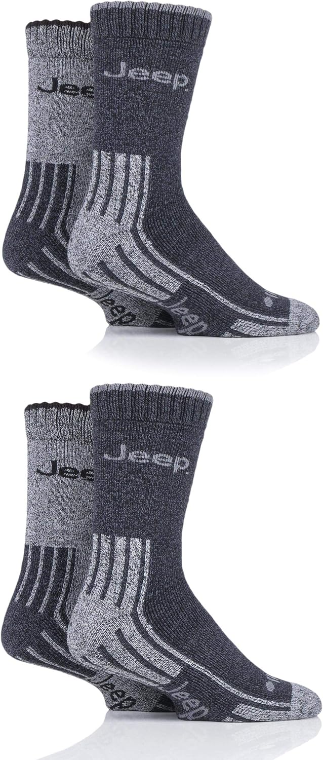 Jeep Mens Polyester Boot Socks for Walking and Hiking Pack of 4 (Black