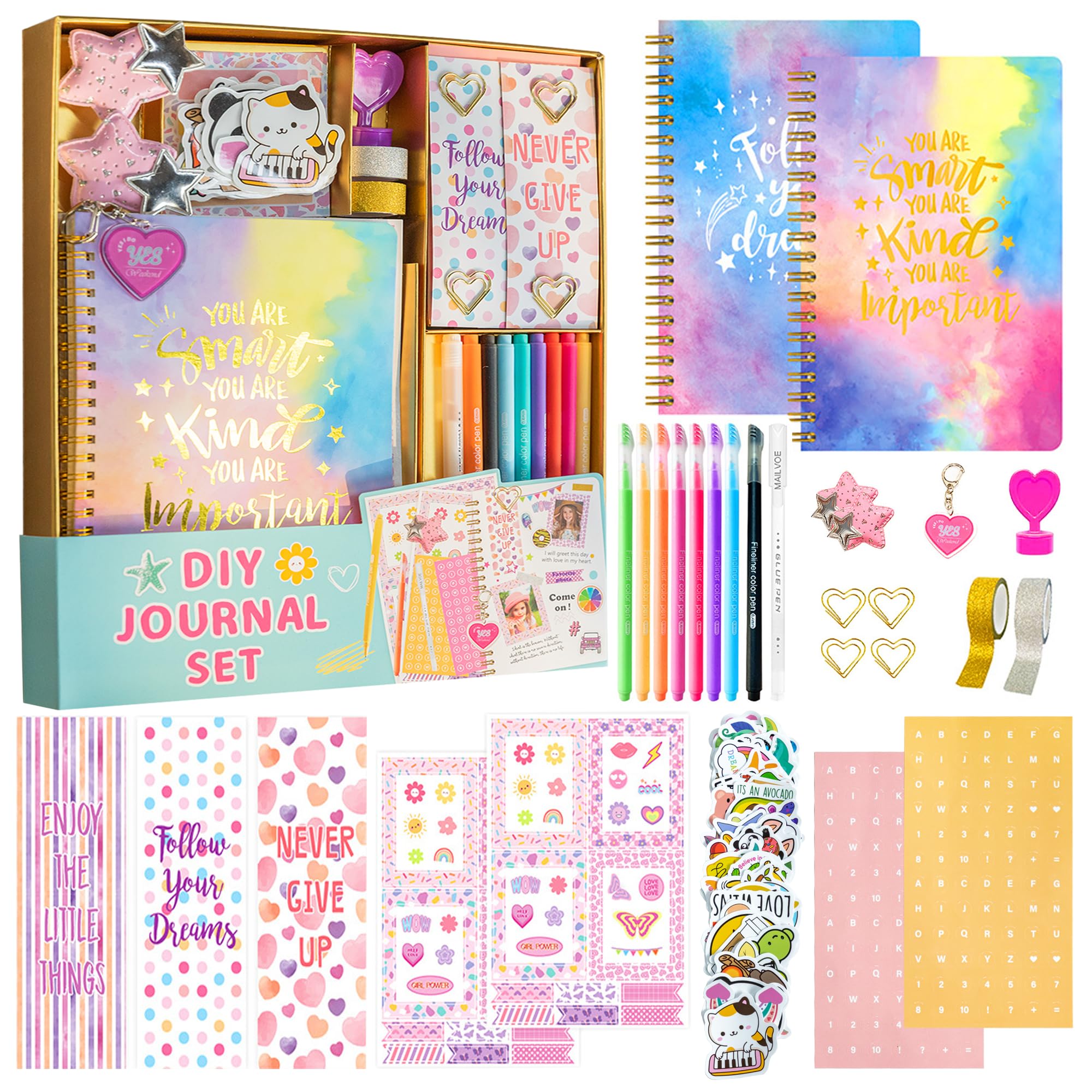 HoomTop 98Pcs Journal Kit for Girls Ages 8-12 2 Pack Scrapbook Diary Birthday Gifts Notebook Stationary Set — image 1