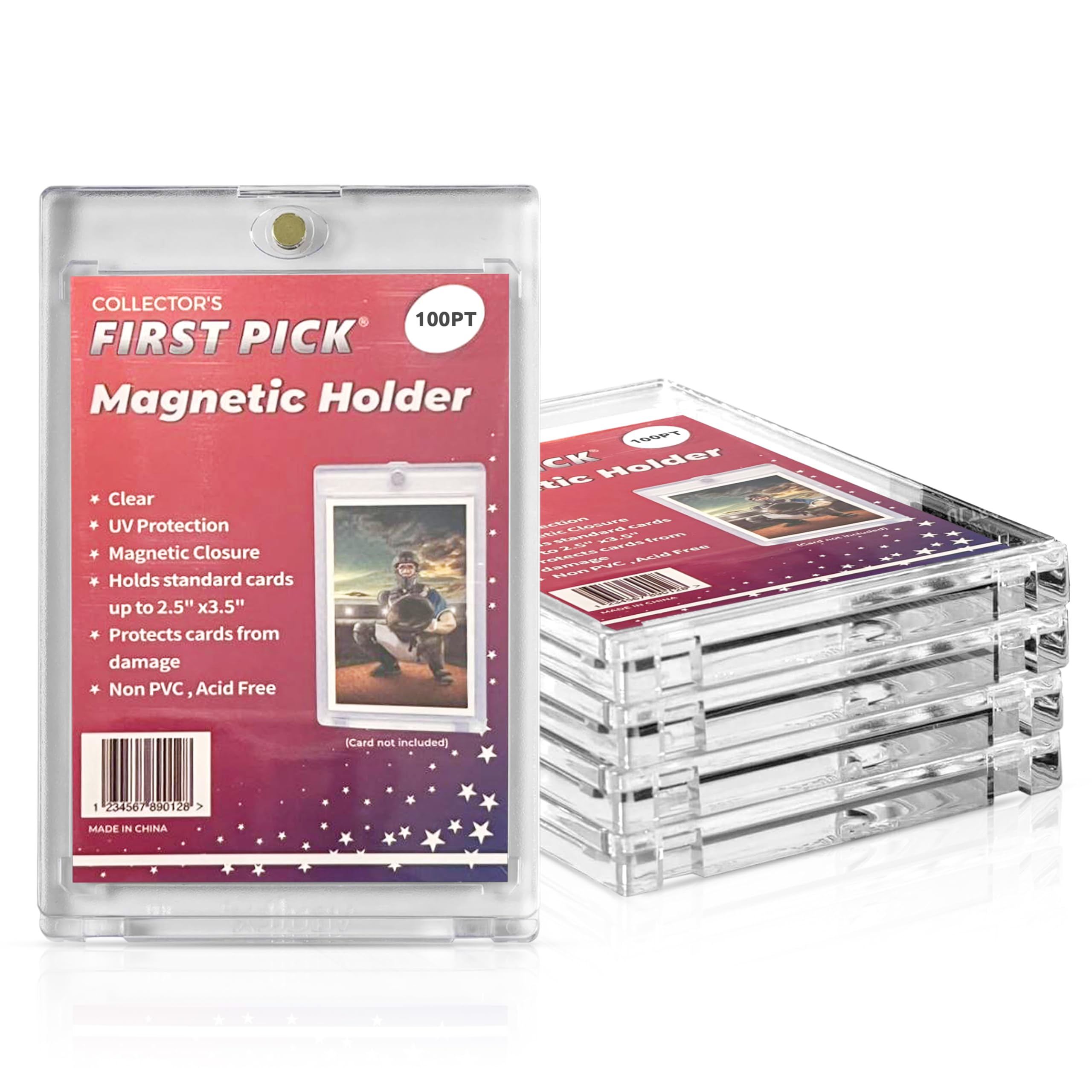Photo 1 of (5) 100PT Premium One Touch Magnetic Card Holder - PVC Free - UV Protection - Hard Plastic Protector for Collectible Sports Cards Trading Card Holder Card Protector Hard Case