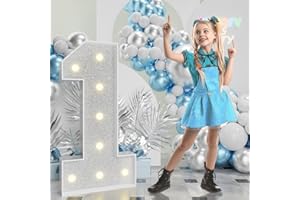 Imprsv Marquee Numbers Silver 3FT: Silver Party Decor - Light Up Number 1 Large 3 Feet Tall - Birthday Decorations for Him Her 1st 10th 15th 21st