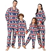 ANGELGGH Christmas Onesie Pajamas for Family, Fleece Hooded One Piece Matching PJs, Holiday Sleepwear for Women/Men/Couples