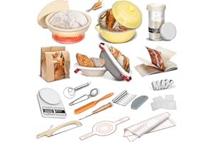 YENDSE Ultimate All-Inclusive Sourdough Starter Kit - Pot,34 OZ Jar, 2 Banneton Bread Proofing Baskets, Electric Thermostatic Silicone Bowl, Scale, Tools & Recipe Book - Bread Baking Kit For Beginners