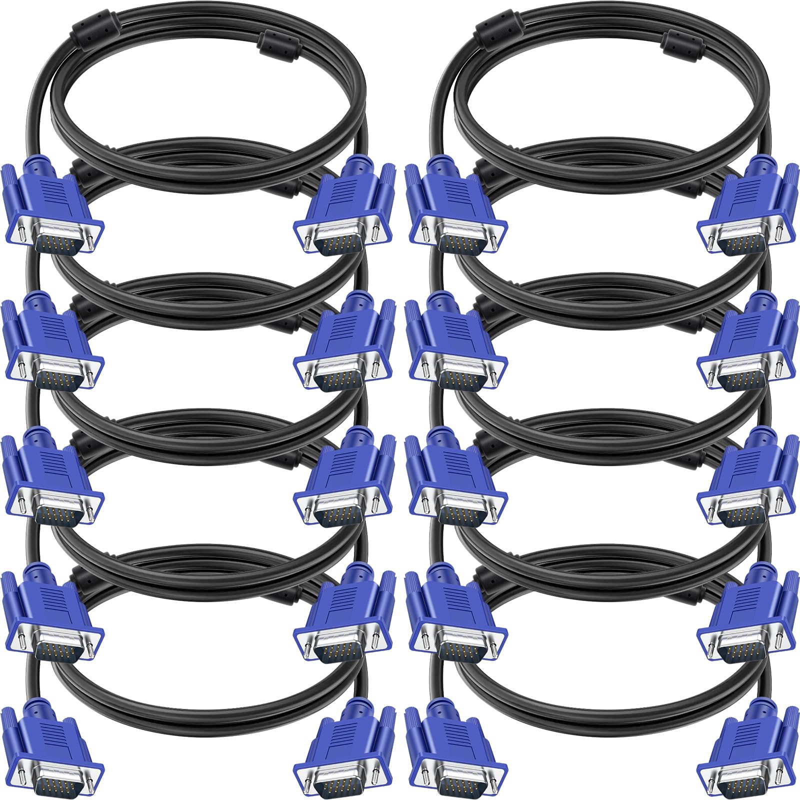SAISN VGA to VGA Cable 10 Pack, VGA to VGA Computer Monitor Cable Male to Male Video Cord Lead for TV, Projectors, Displays, 1M