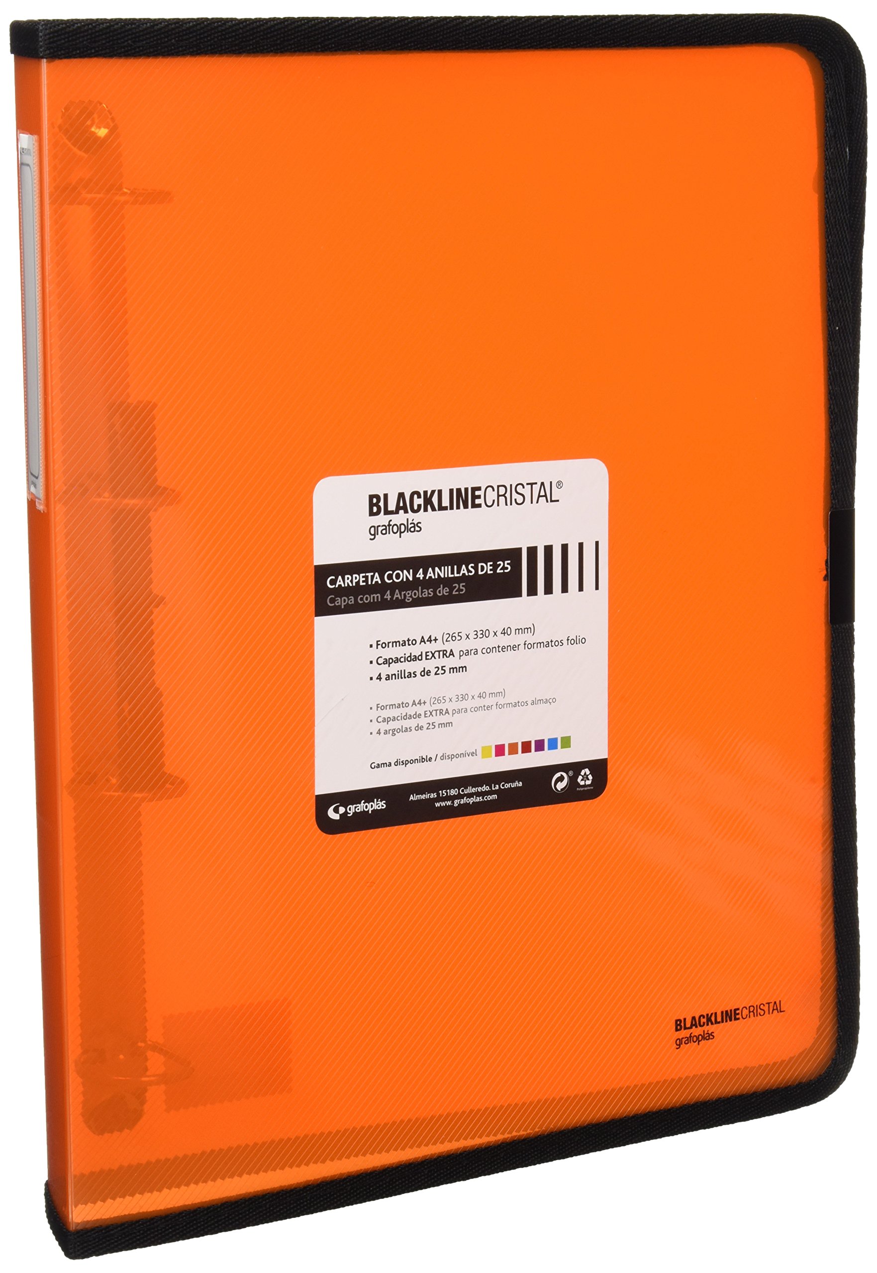 Grafoplas Blackline Series 30120552 Ring Binder Orange A4+ Polypropylene 4 Rings 25 mm