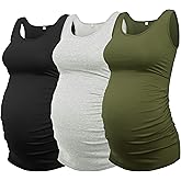 AMPOSH Women's Maternity Tank Top 3 Pack Ruched Side Sleeveless Pregnancy Basic Shirt