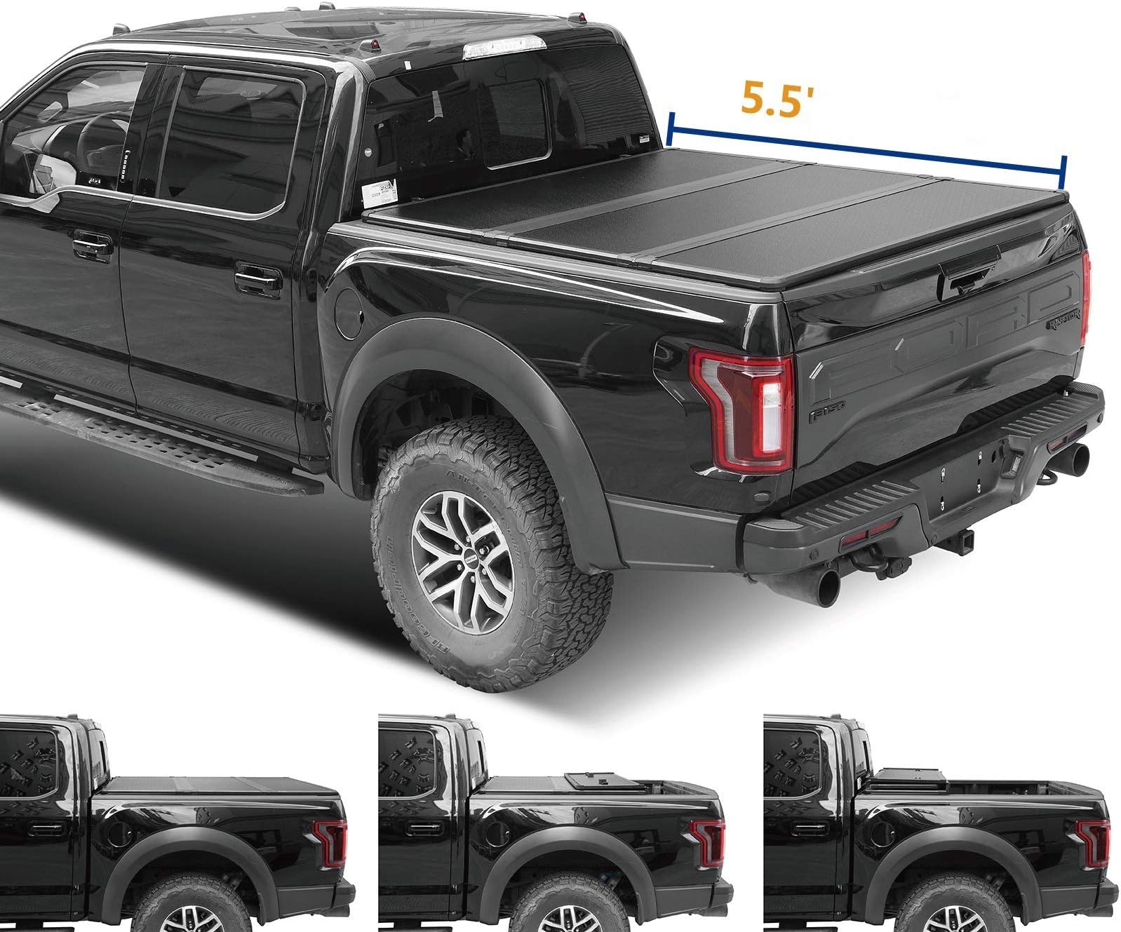 HAIHUA 5.5ft 67.1in. Hard Tri-Fold Truck Bed for 2015-2019 F-150 Pickup Truck Tonneau Cover with LED Lamp Waterproof Tape Install Instruction (NOT for with Factory Utility Track Sys.)