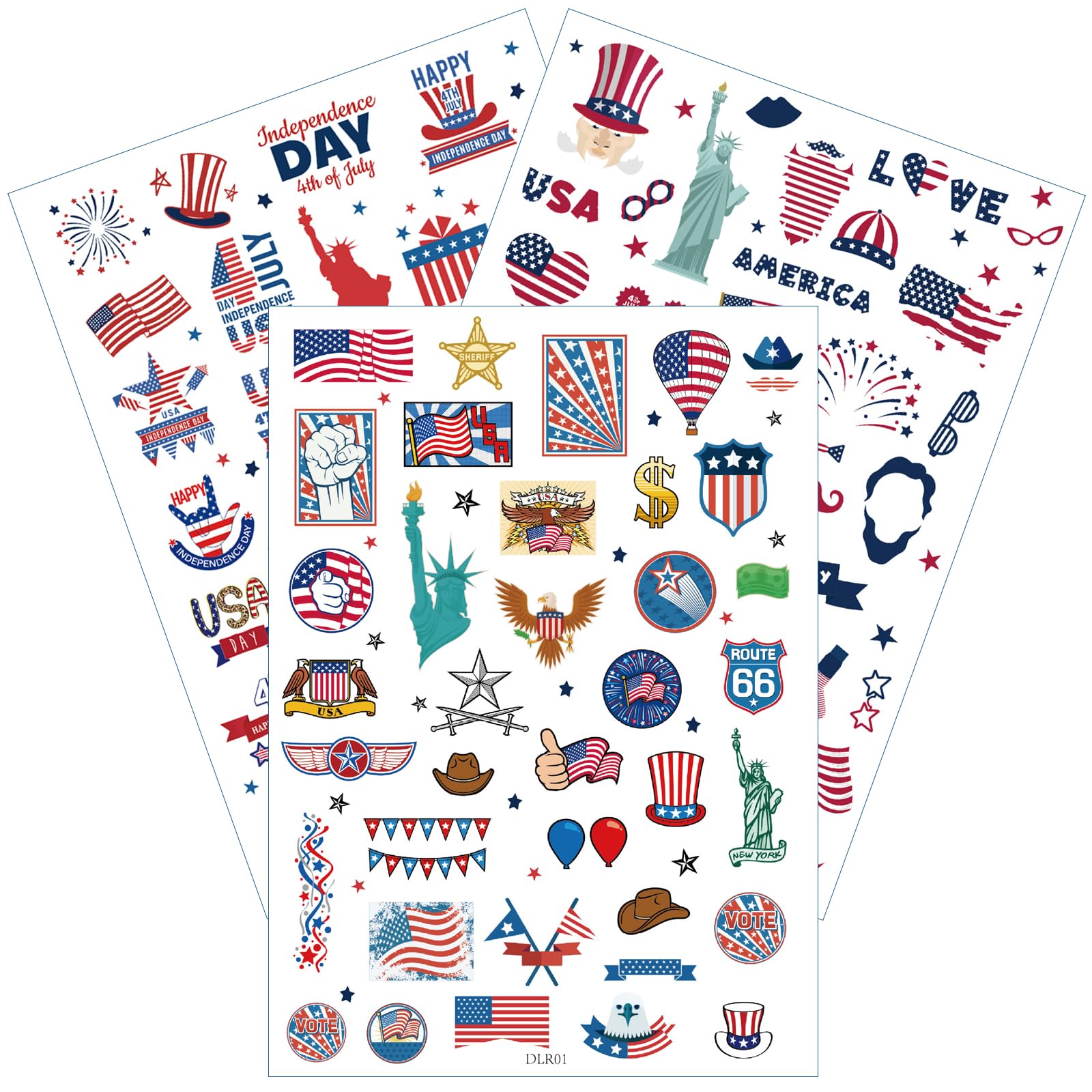 Photo 1 of 4th of July Temporary Tattoos Stickers,100+Pcs Fourth of July American Flag Fake Tattoos | Red White and Blue USA Patriotic Face Stickers Tattoo for Independence/Memorial/Labor Day Party Supplies