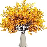 Grunyia 10Pcs Artificial Babys Breath Flowers, Orange Fall Flowers, Fake Silk Flowers for Home DIY Floral Arrangement Table Centerpiece Fall Thanksgiving Autumn Decoration