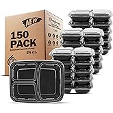 Freshware Meal Prep Containers [150 Pack] 3 Compartment with Lids, Food Storage Containers, Bento Box, BPA Free, Stackable, Microwave/Dishwasher/Freezer Safe (24 oz)
