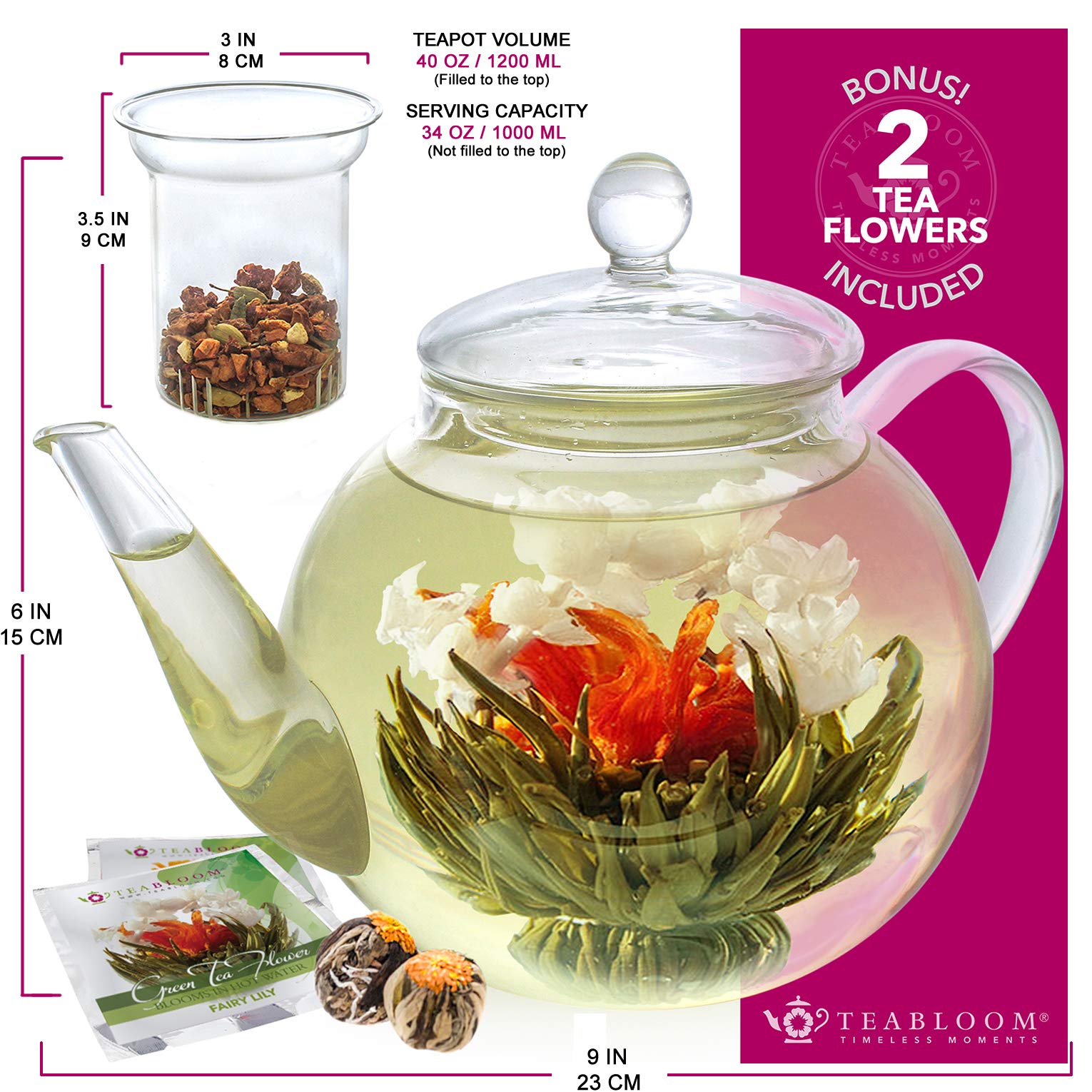 Teabloom Teapot Set Classic Teapot + Glass Infuser Clear