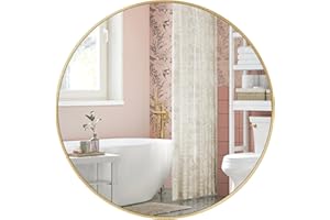 SONGMICS Round Mirror, Gold Bathroom Circle Mirror for Wall, 24 Inches, Metal Frame, Easy to Install, for Entryway, Living Room, Bedroom, Hallway, Ink Metallic Gold ULWM102A01