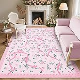 GarveeHome Coquette Pink Bow Rugs for Bedroom Girls, 5x7 Area Rugs for Living Room with Soft Low Pile, Non Slip Floral Washable Rug 5x7 for Nursery Kids Playroom Dining Room College Dorm Pink Bow Rug