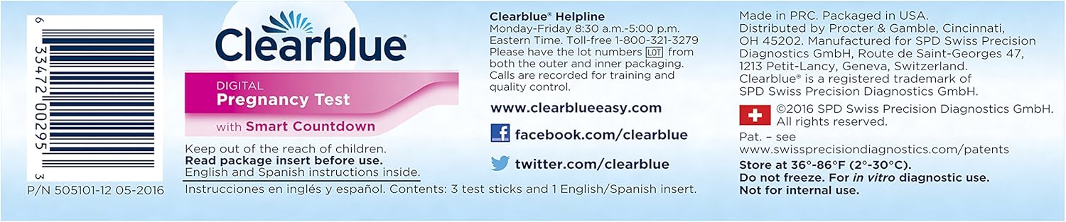 Clearblue Digital Pregnancy Test with Smart Countdown, 3 count: Health & Personal Care