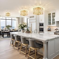 Crystal Flush Mount Ceiling Light, Gold Ceiling