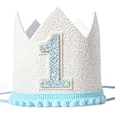 KOJIN 1 St Birthday Crown Hat For Boy - Blue First Birthday Hat,Natural Boho One Year Of Decorations