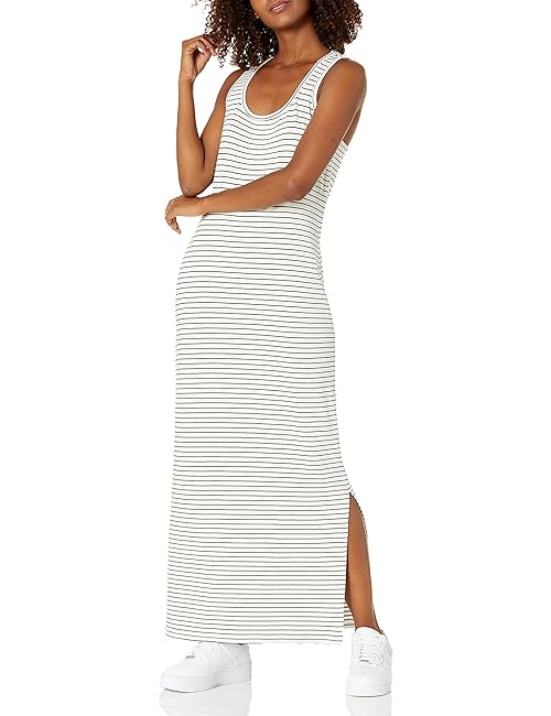 Daily Ritual Women's Supersoft Terry Racerback Maxi Dress Dress, -White/Black Stripe, S