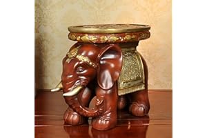 Callistro 17”L Nordic Style Elephant Stool with Twin Fish Seat Lucky Elephant Decor Versatile Resin Stool Decor Elephant Side