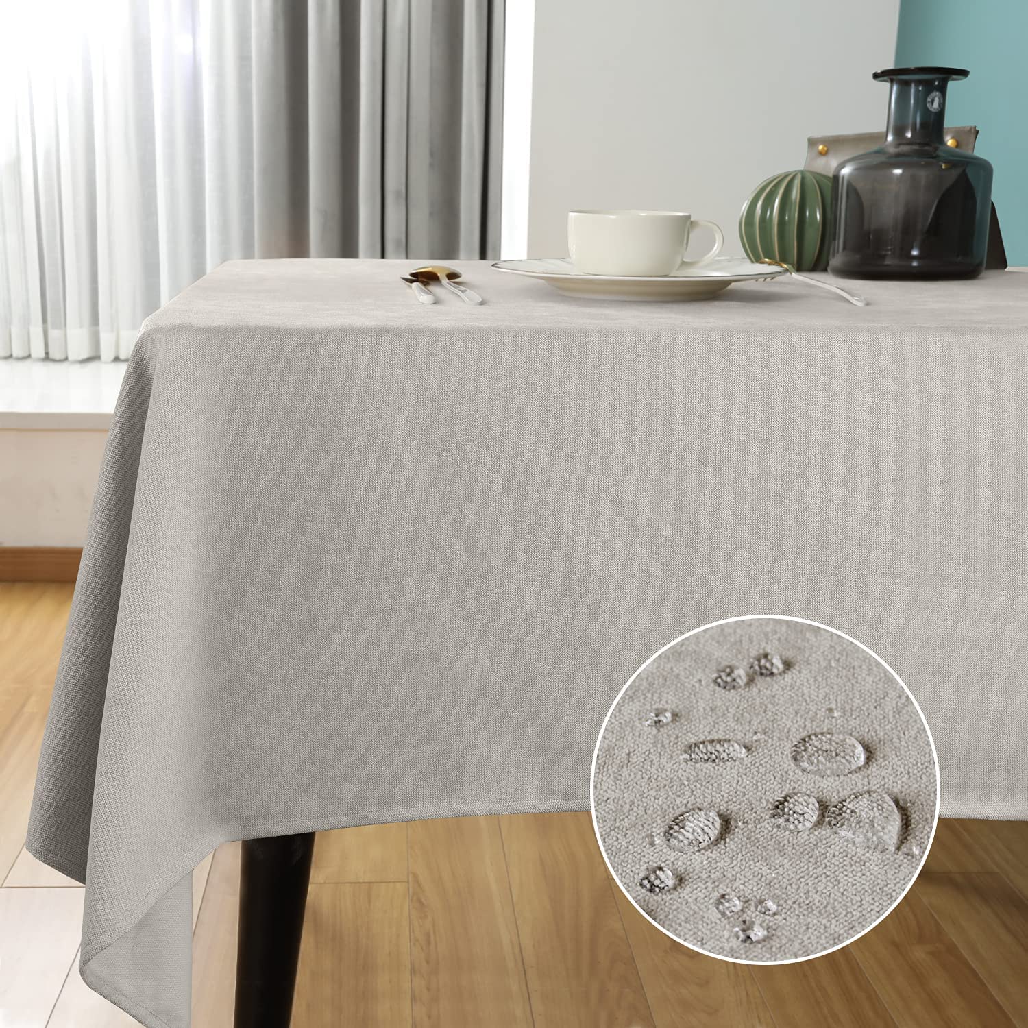 SEASHORE TREE Rectangle Table Cloth – Wipe Clean Tablecloth, Fuzzy Water Resistant Table Cover for Dining Room, Kitchen, Home, or Restaurant, Beige 63" x 47.2"