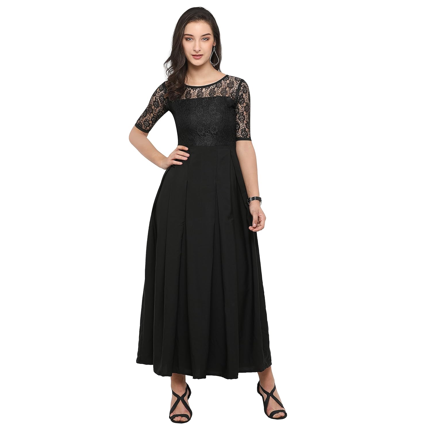 brahmani creation surat women's crepe dress (black)