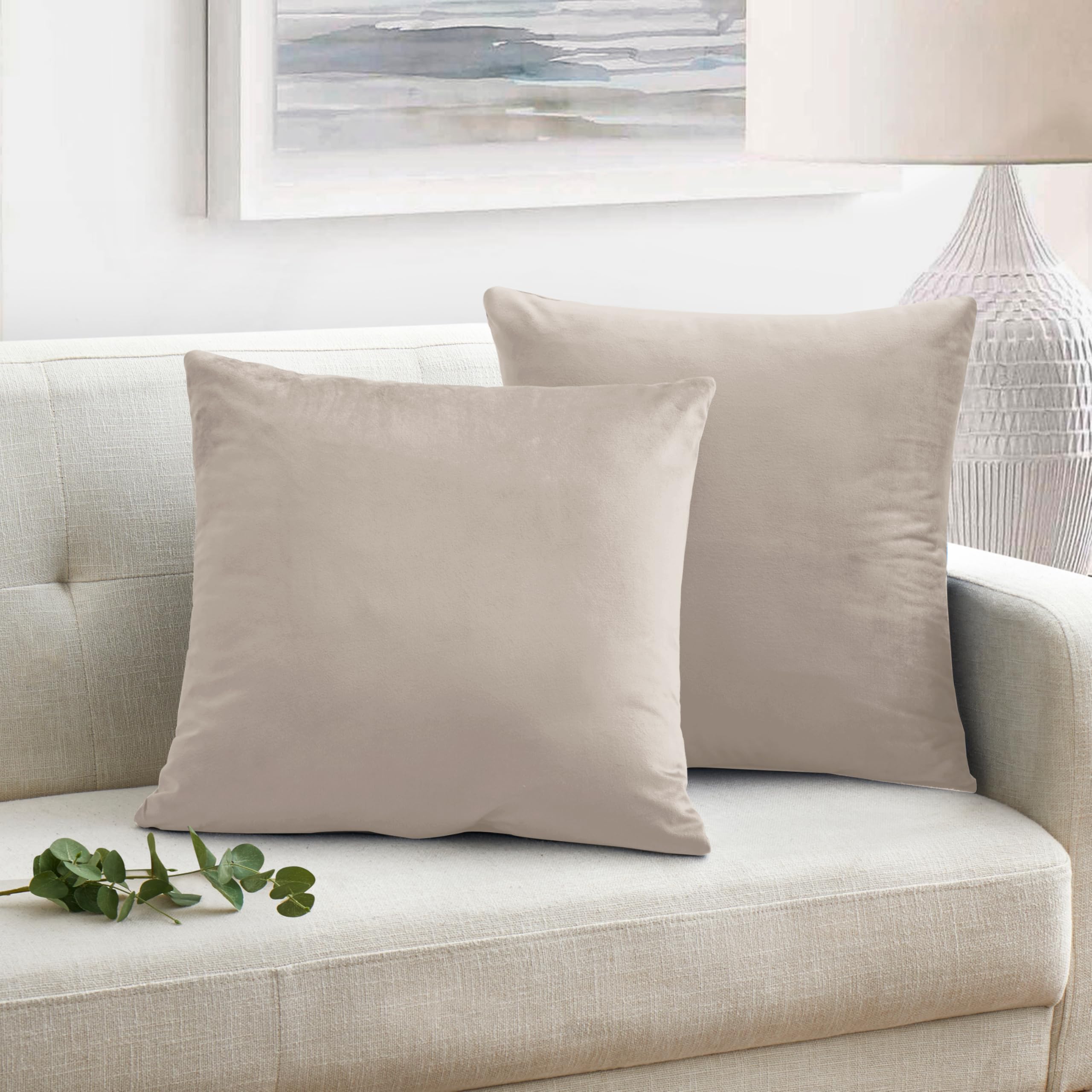 Oxford Homeware Beige Cushion Covers 45 x 45 cm (Pack of 2) Square Throw Pillow Cases Decorative Bedroom Cushions Cover for Sofa Living Room Car with Invisible Zipper (18 x 18 Inch) — image 1