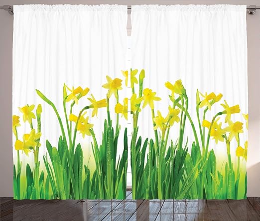 Amazon Com Ambesonne Daffodils Curtains Narcissus And Daffodil