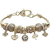PalmBeach Goldtone Antiqued Crystal Charm Birthstone Bracelet (13mm), 8 inch Adjustable Month 4
