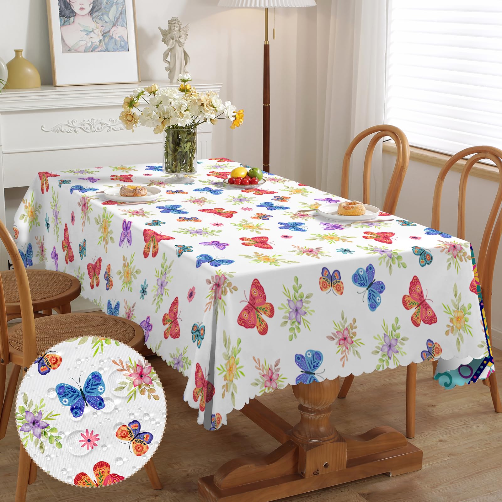 iEvery Butterfly Table Cloth Rectangular, Floral Wipe Clean Tablecloth Waterproof Polyester Garden Table Cover for Kitchen Dinning Party Picnic Patio Outdoor, 110x140cm — image 1