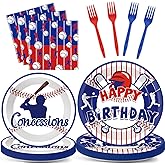 Wiooffen 96pcs Baseball Themed Plates and Napkins Decorations Sports Birthday Party Disposable Tableware Dinnerware for Blue Baby Shower Party Decor Serve 24