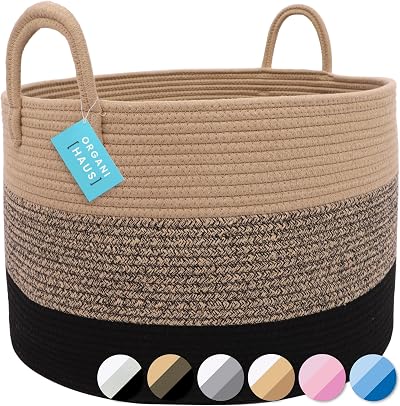OrganiHaus Extra Large Rope Toy Basket 67L 50x30cm Natural Cotton Rope