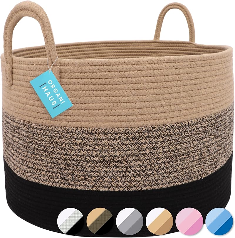 OrganiHaus Extra Large Rope Toy Basket 67L 50x30cm Natural Cotton Rope