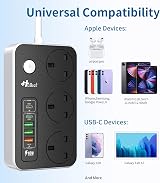 Hulker Extension Lead USB-C PD 20W 3 UK Outlets 2 USB-C 3 USB-A 2m view 6