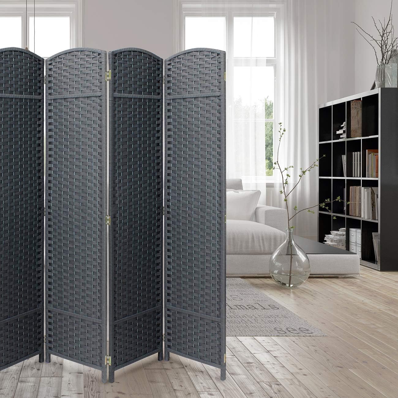 Sorbus Room Divider Folding Privacy Screen, 8 Panel 6ft. Tall Extra Wide Partition Foldable Panel Wall Divider, Double Hinged Room Dividers and Folding Privacy Screens (Gray): Furniture & Decor