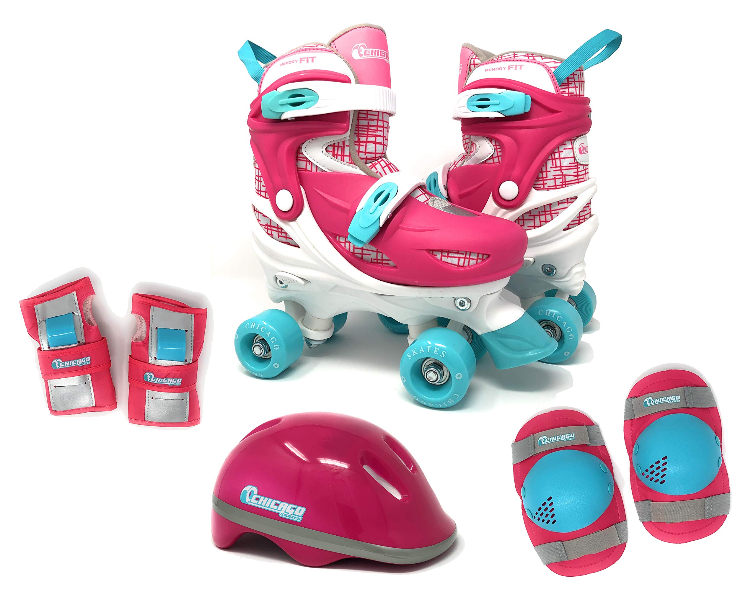 Photo 1 of Chicago Quad Roller Skates Combo – Adjustable Skates with Protective Gear, High-Top Boot, 60mm Wheels, Secure Buckles, Indoor & Outdoor Use