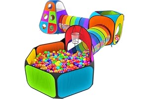 Playz 5pc Kids' Play Tents & Tunnels - Ball Pit for Toddlers, Basketball Hoop, Crawling Tubes, Pop-Up Playhouses, Baby Obstacle Course for Indoor or Outdoor Use