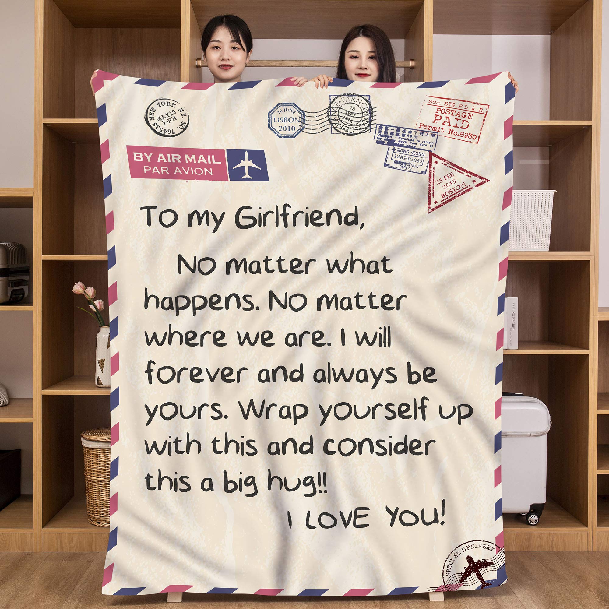 UFOORO Gift for Girlfriend Blanket Personalized Airmail Flannel Throw Blankets from Boyfriend 140x180CM