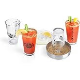 Final Touch Bloody Mary Cocktail Set with Glasses &amp; Rimmer, 6-Piece | 15oz 450ml glasses with printed Bloody Mary recipes, stainless steel rimmer, lid doubles as garnish or juice tray, GG5305