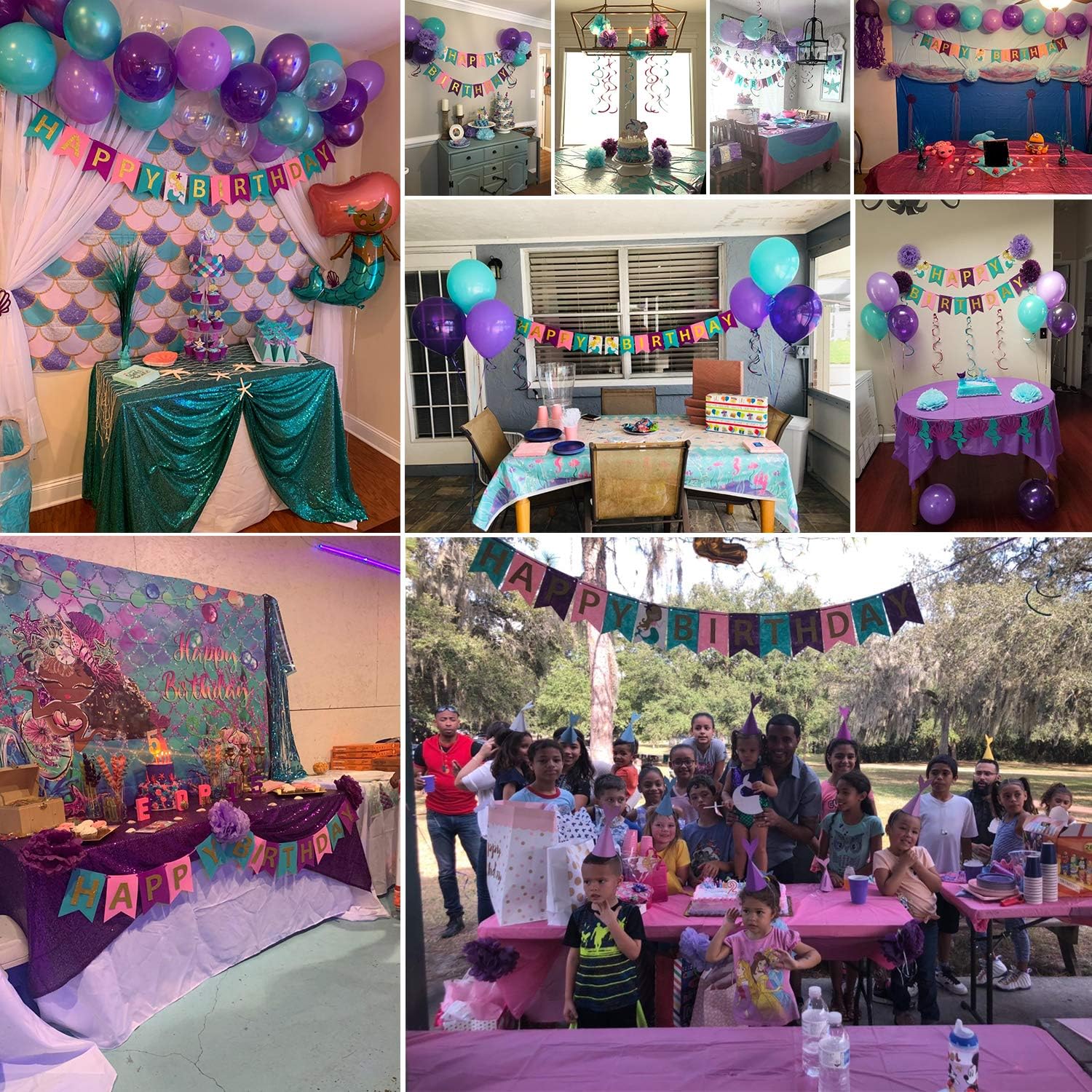 THAWAY Mermaid Party Supplies Birthday Decorations , Happy Birthday Banners , Pom Poms Flowers, Hanging Swirl, Balloons for Girl's Birthday Party and Baby Shower Party Decorations: Toys & Games