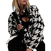 Kumufenc Printed Sherpa Jacket for Women Long Sleeve Button Down Fuzzy Fleece Coat Y2K Outerwear with Pockets