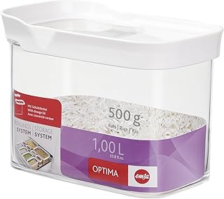 Emsa Schüttdose mit Schiebedeckel, rechteckig, 1,00 L Schttdose/Trockenvorratsdose Optima, 1,0 Liter, Plastik, transparent/weiß, 16 x 9,9 x 12,5 cm