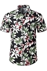 JOGAL Men's Flower Casual Button Down Short Sleeve Hawaiian Shirt