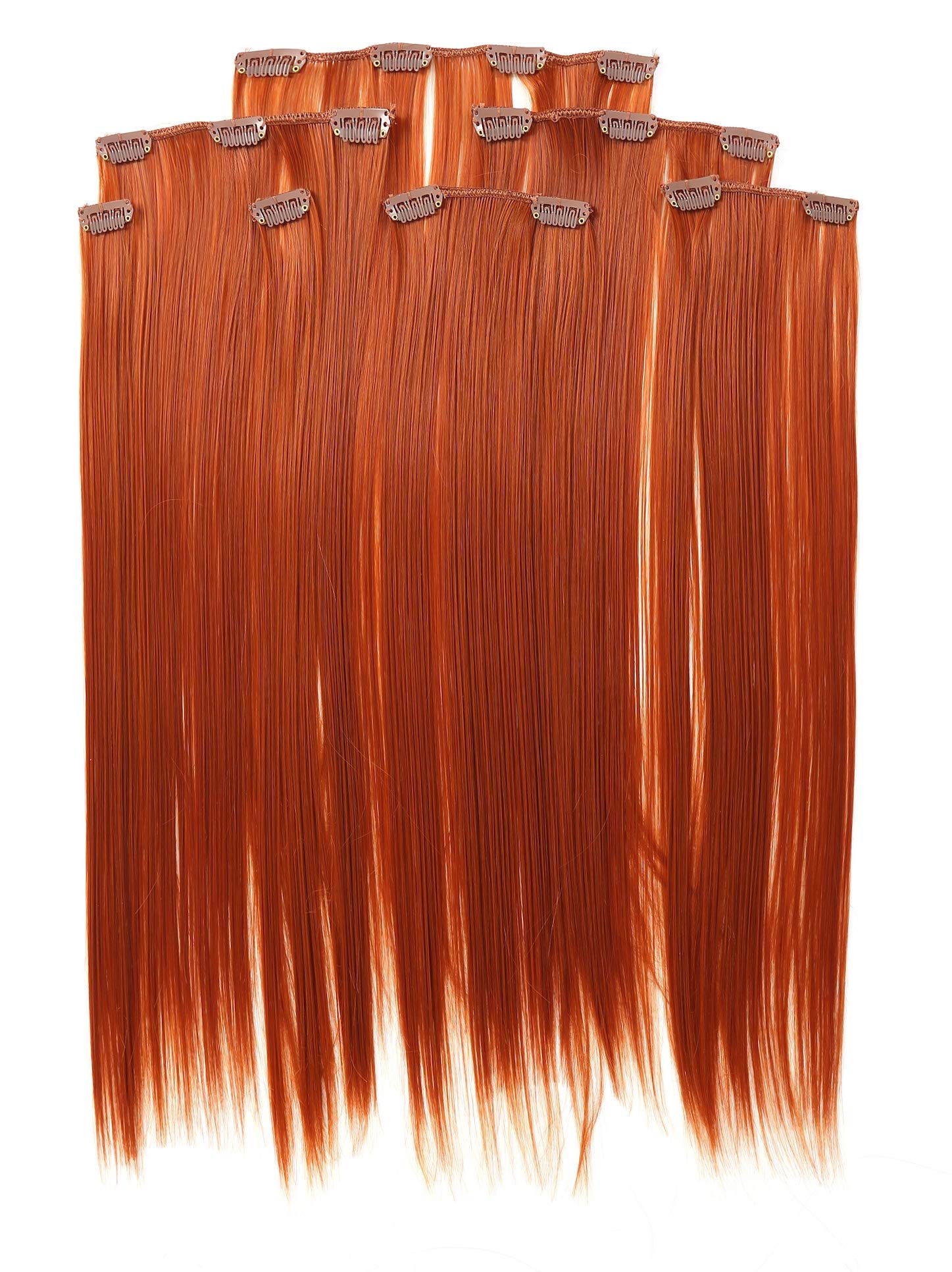 Prettyland static-free 20 inch 7 piece Clip-In Set Straight long Extensions Hairpiece orange copper red R01