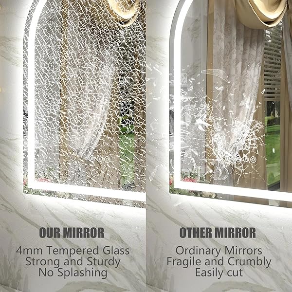 CHARMOR 24X32 ARCHED LED BATHROOM MIRROR WITH LIGHTS, LIGHTED BATHROOM VANITY MIRROR FOR WALL, DIMMABLE BACKLIT AND FRONTLIT, ANTI-FOG, MEMORY, ETL LISTED