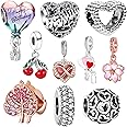 HCMY 10 Pack Silver Bead Charms for Pandora Bracelets and Necklaces Charm for Woman Cubic Zirconias Dangle Pendant Jewelry Beads Set Style2