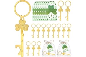 50 Sets St. Patrick's Day Party Favors Bulk Clover Key Bottle Opener Keychains with Good Luck Card and Organza Bag Irish Than