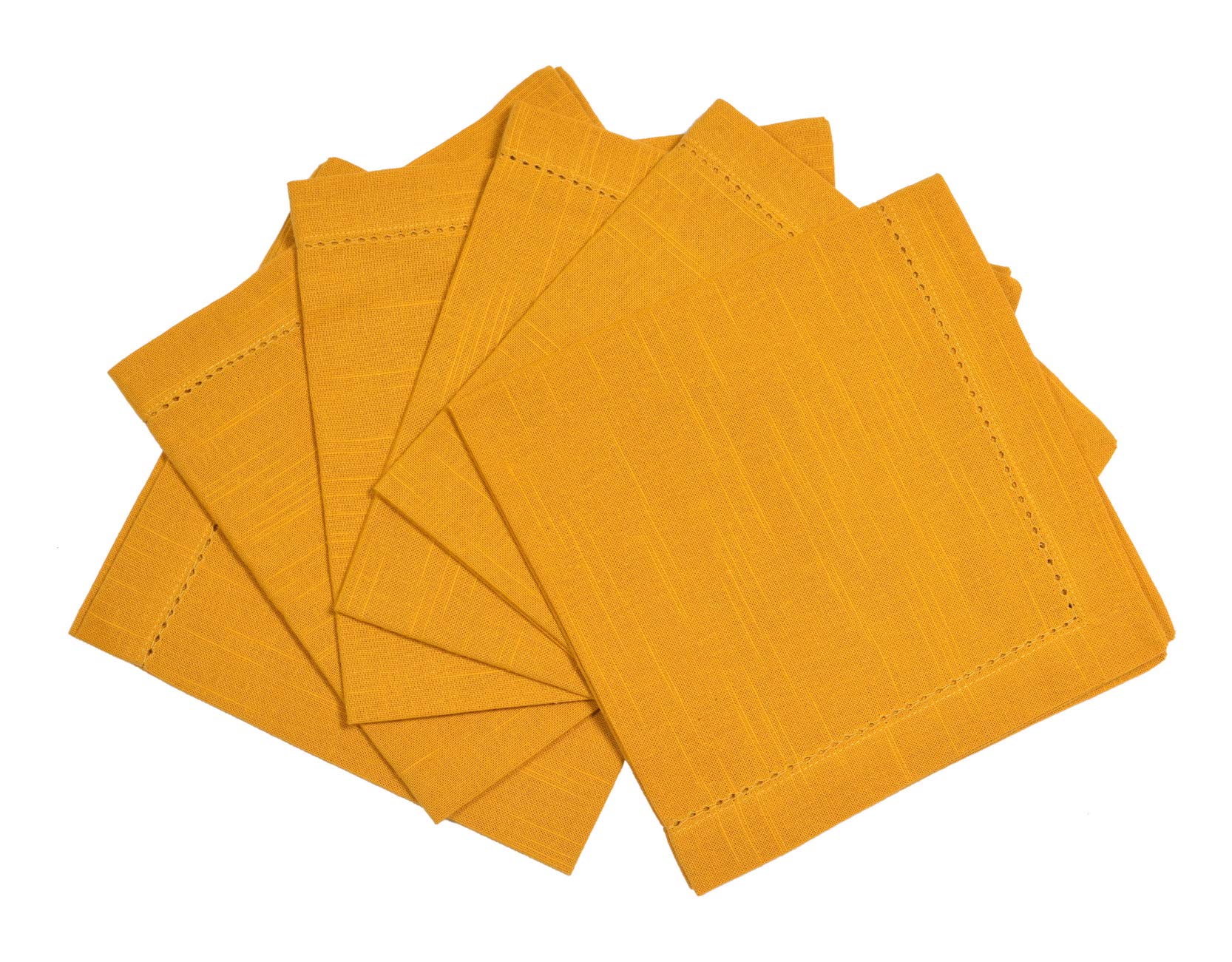 Penguin Home Hemstitched Pure Cotton Washable and Reusable Oversized Kitchen Cloth Napkins 6 Pack, Cloth Napkins for Table Dining, Events, Parties, Lunch - 50 x 50 cm, Solid Ochre, Set of 6 (GSM 190)