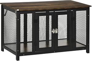 PawHut Furniture Style Dog Crate with Openable Top, Big Dog Crate End Table, Puppy Crate for Medium Dogs Indoor, Spacious Interior, Pet Kennel, Brown, Black